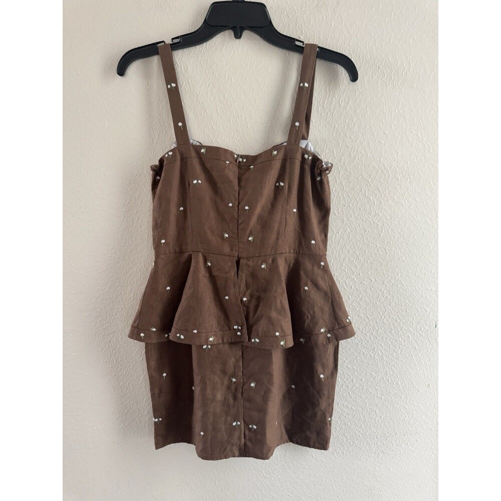 Fanm Mon Women's Brown  Linen Floral Embroidered Dress Size XS Nwt $388 - Picture 9 of 13